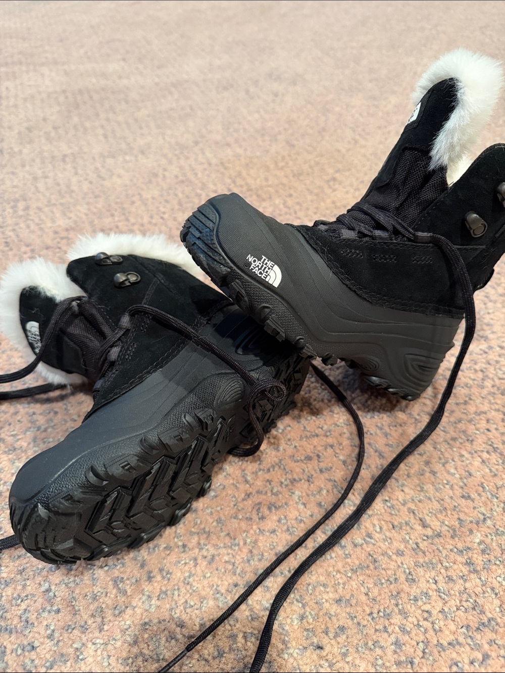 The North Face Kids Black Faux-Fur Trim Cold-Weather Boots